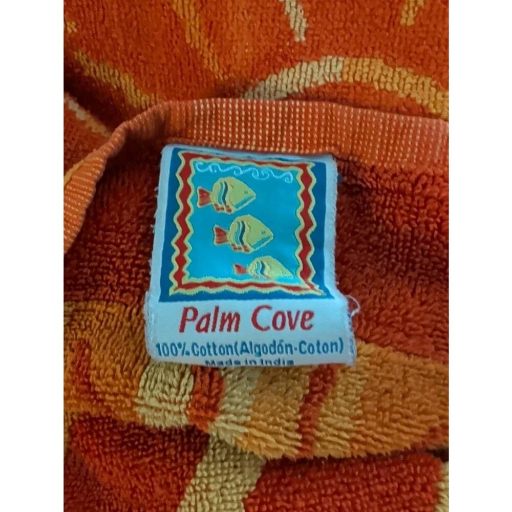 Vtg Palm Cove Beach Towel 100% Cotton Orange Bright Sunbursts Celestial 56